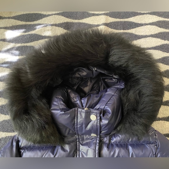 NWT UGG Valerie Navy belted down hooded parka sheep fur collar women’s size M - Picture 12 of 16